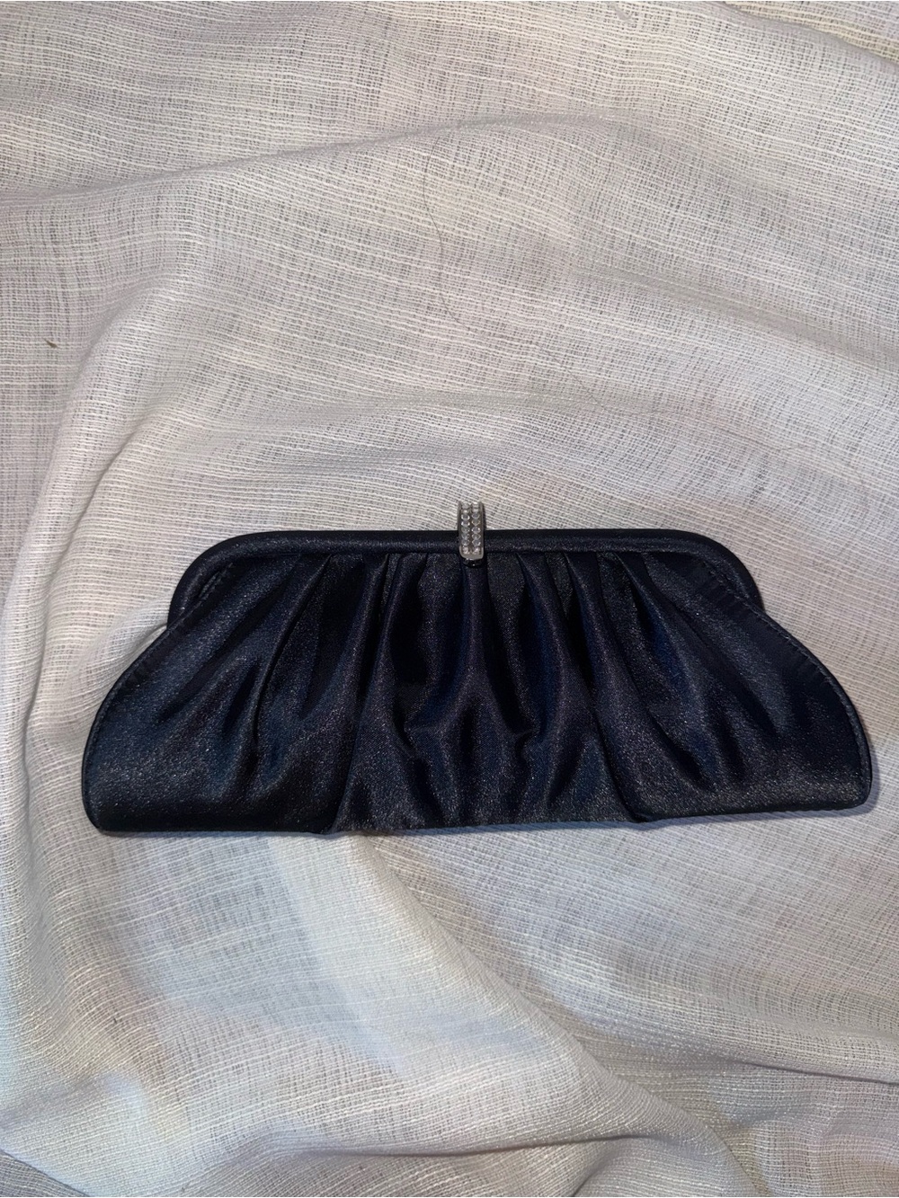 Black Satin Evening Clutch with Crystal Closure